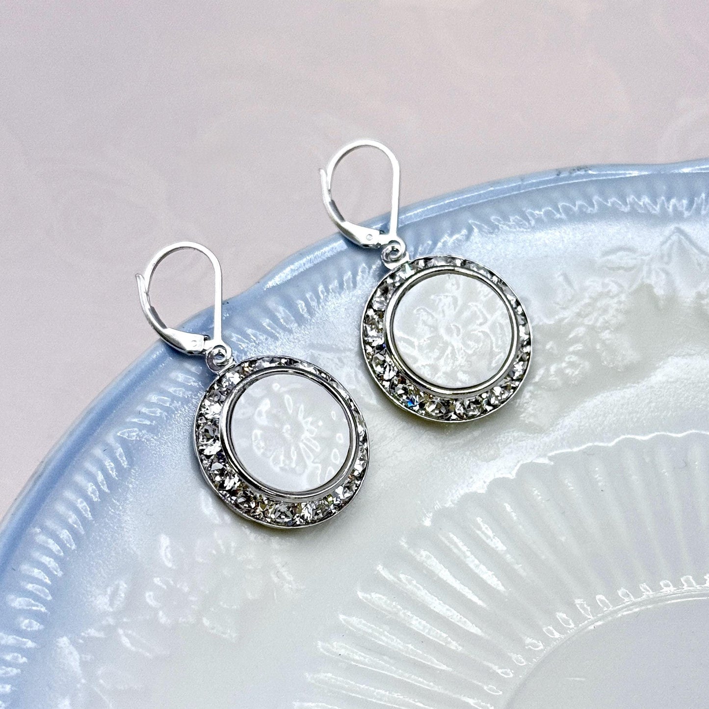 Repurposed Depression Glass Crystal Earrings, Fire King Alice Pattern