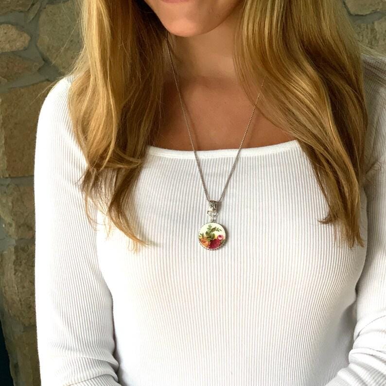 CUSTOM ORDER Medium Round Statement Necklace, Broken China Jewelry, Custom Made Memorial Jewelry, In Memory of, Sister Necklace, Keepsake