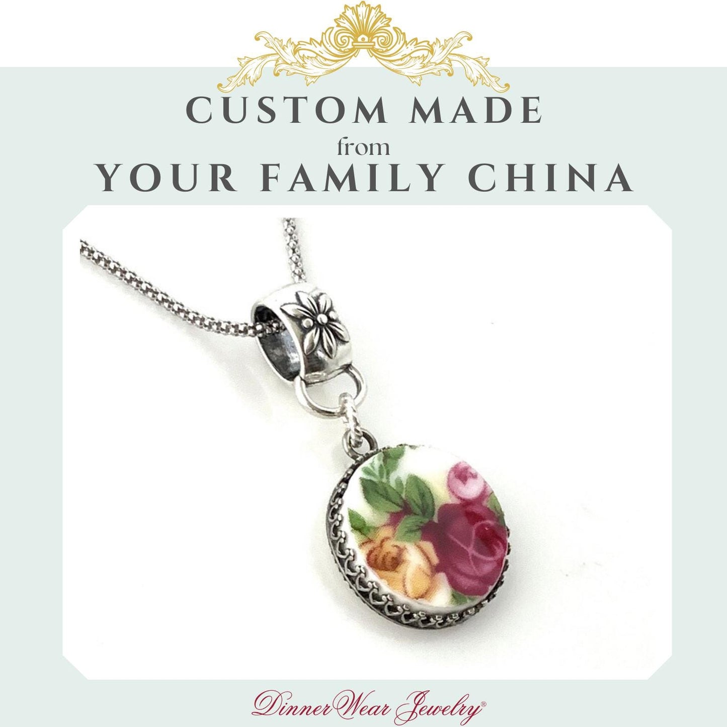CUSTOM ORDER Medium Round Statement Necklace, Broken China Jewelry, Custom Made Memorial Jewelry, In Memory of, Sister Necklace, Keepsake