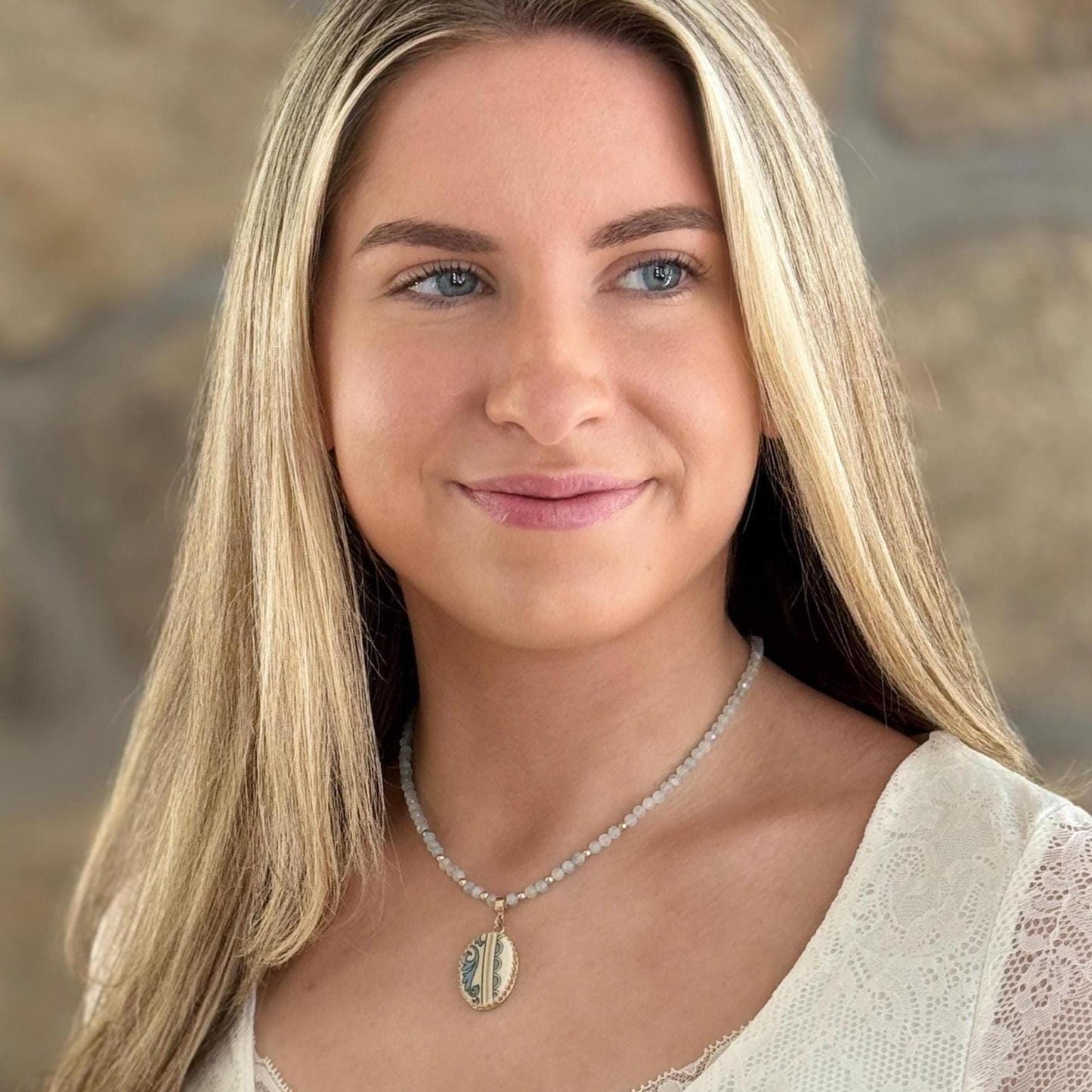 14k Solid Gold and Aquamarine Necklace, Unique 20th Anniversary Gift for Wife, Lenox Autumn China, Broken China Jewelry