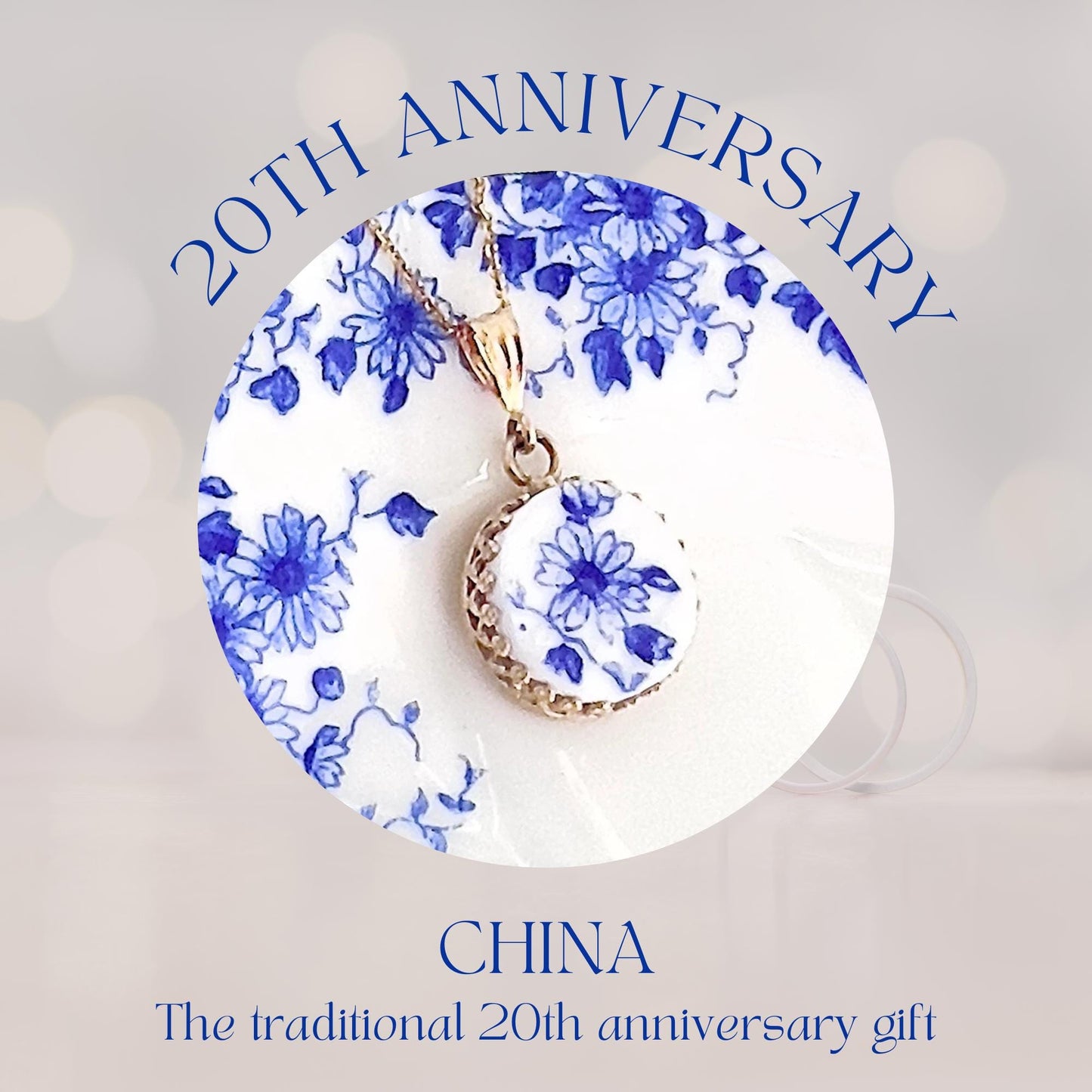 CUSTOM 14k Solid Gold Dainty China Necklace, 20th Anniversary Gifts for Wife, Repurposed Broken China Jewelry Victorian Pendant or Necklace