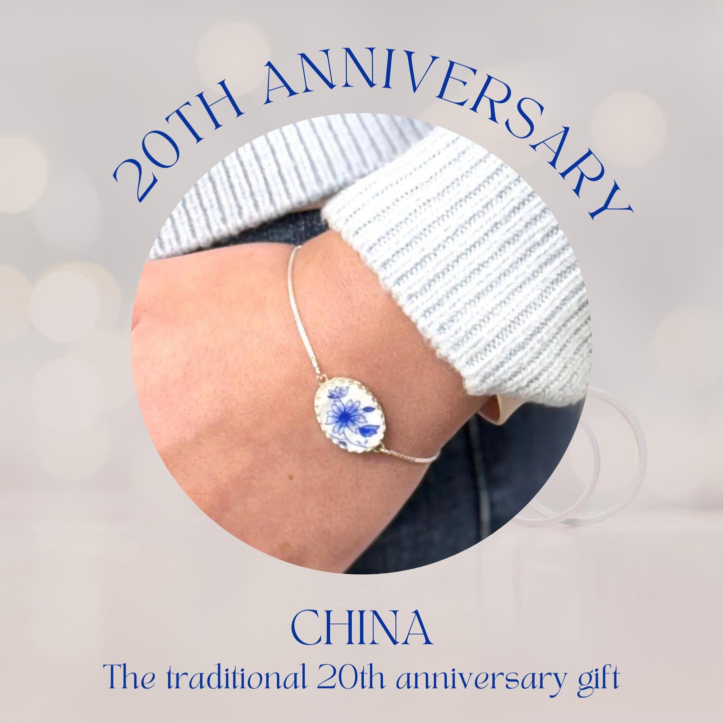 Shelley Dainty Blue Bracelet, Sterling Silver Broken China Jewelry, 20th Anniversary Gifts for Women