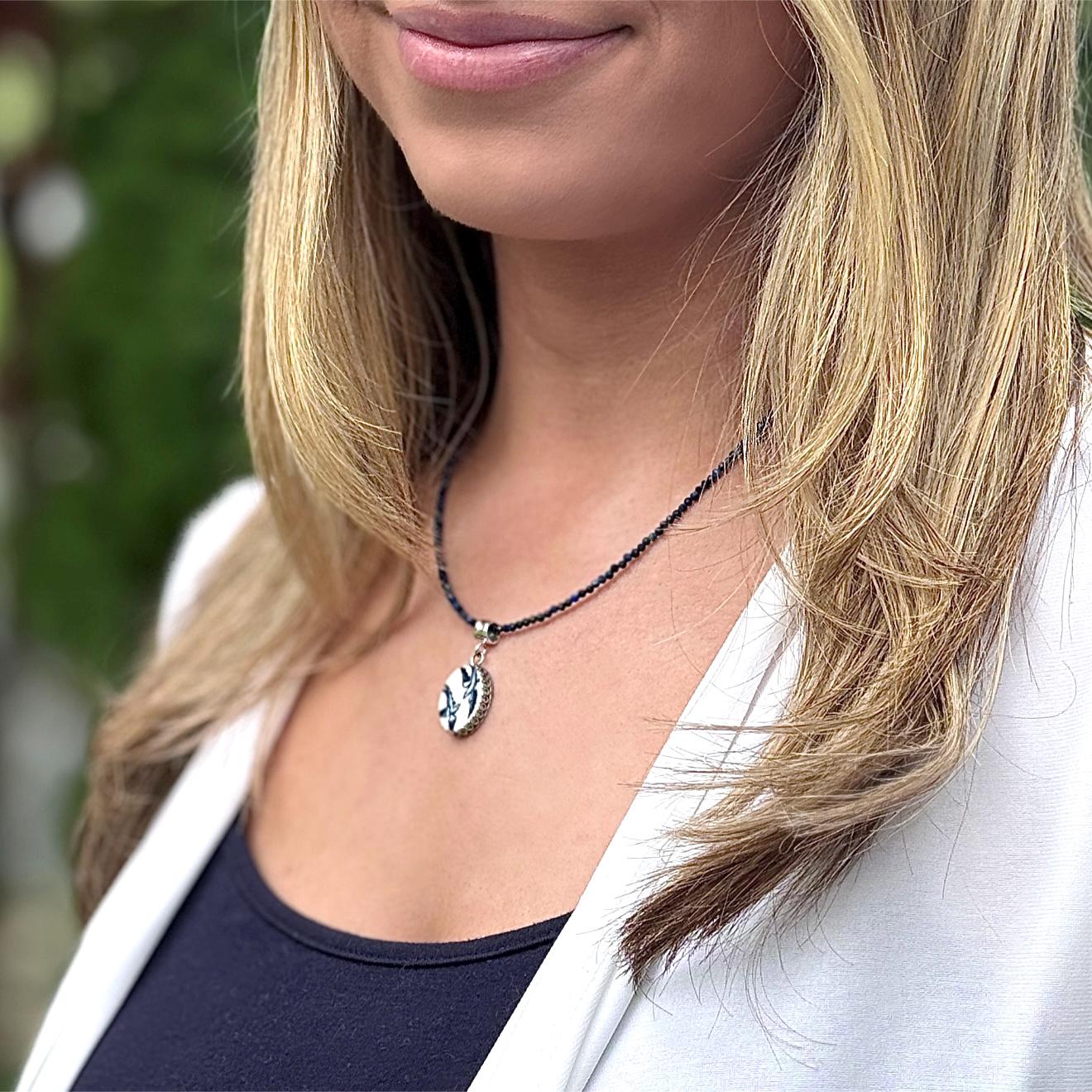 Keepsake 9th Anniversary Gifts for Wife, Dainty Sterling Silver Love Birds Pendant Necklace, Blue Willow Broken China Jewelry, Lapis Lazuli