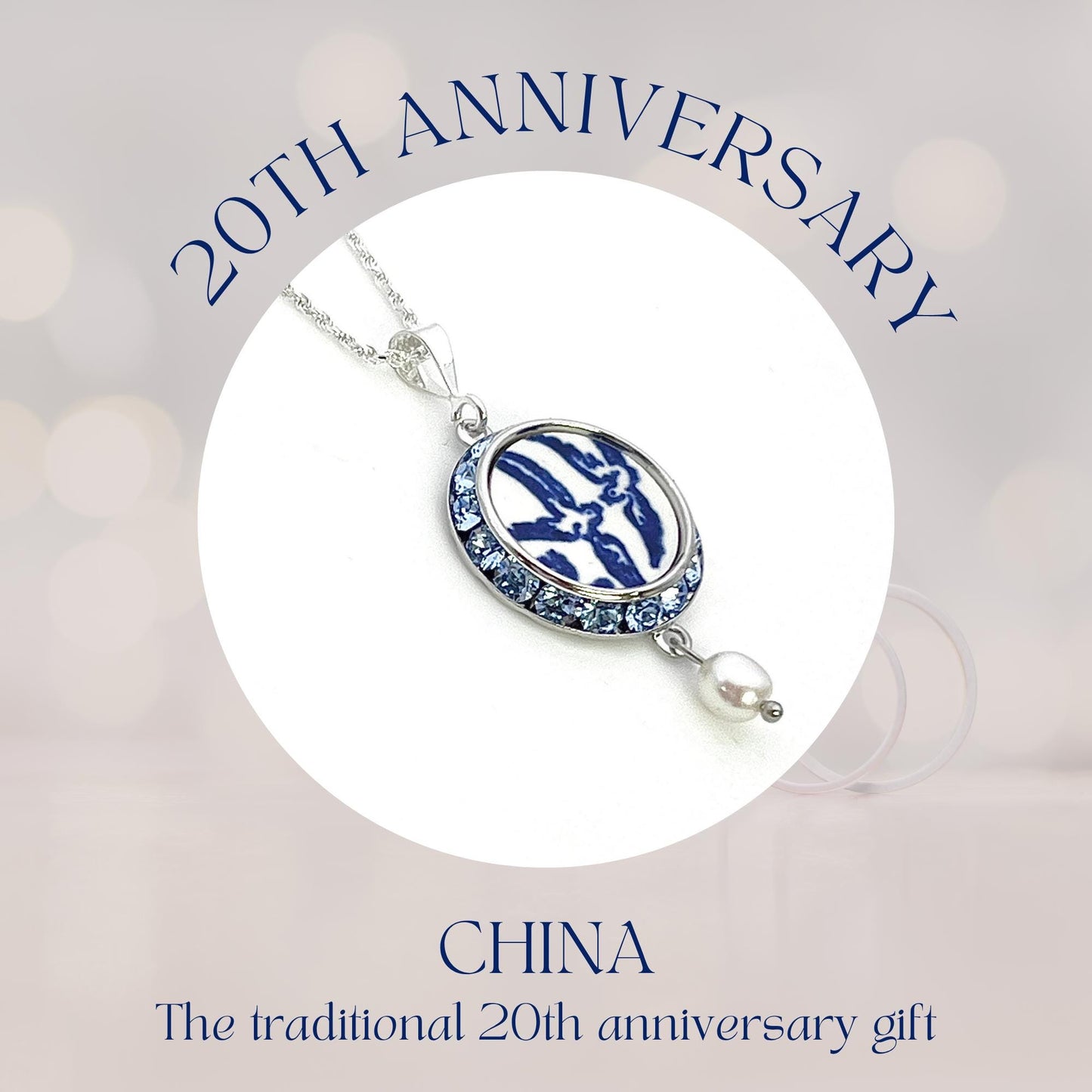 20th Anniversary Gifts for Wife, Romantic Love Birds Crystal & Pearl Necklace