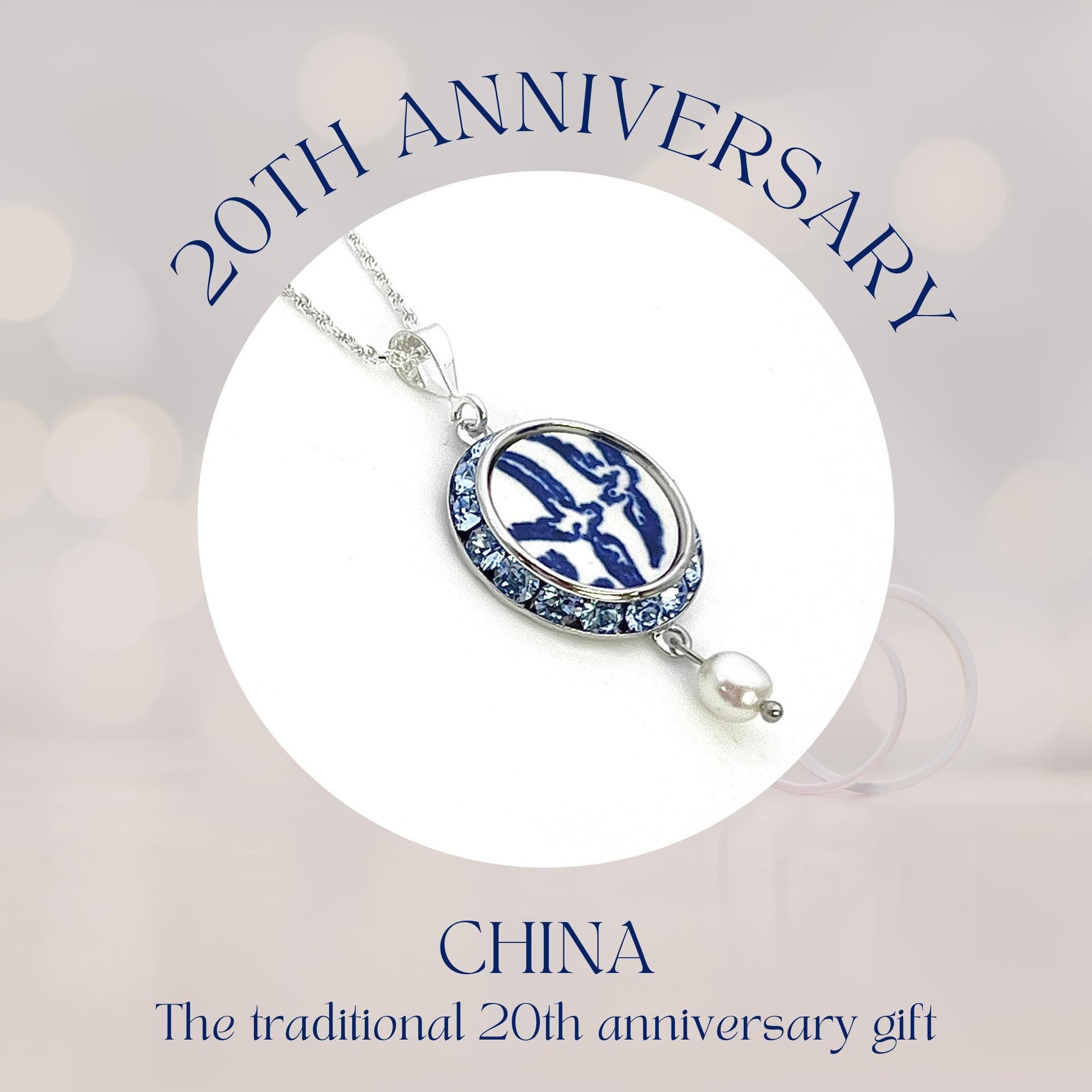 20th Anniversary Gifts for Wife, Romantic Love Birds Crystal & Pearl Necklace