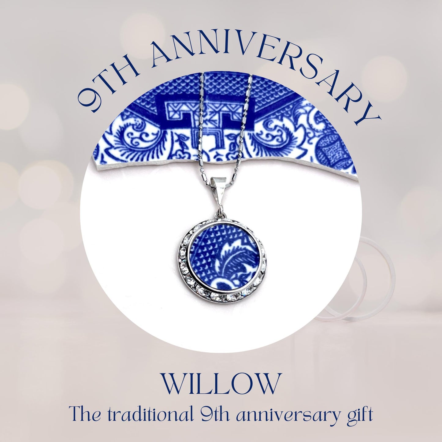 Adjustable Blue Willow Crystal Necklace