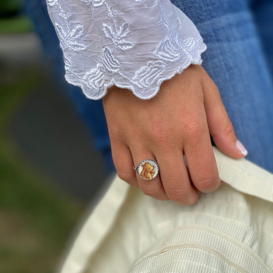 Winnie the Pooh Silver Ring, Vintage Pooh Bear Jewelry, Broken China Jewelry, Adjustable Ring, Unique Gifts