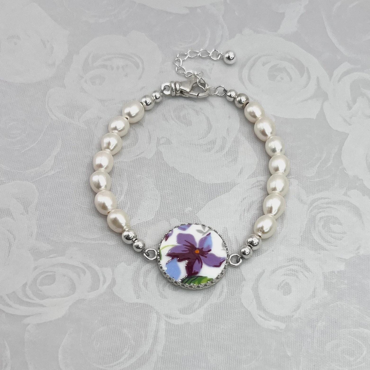 CUSTOM ORDER Freshwater Pearl China Charm Bracelet, Custom Broken China Family Jewelry Made From Your China, Jewelry Made From Dishes