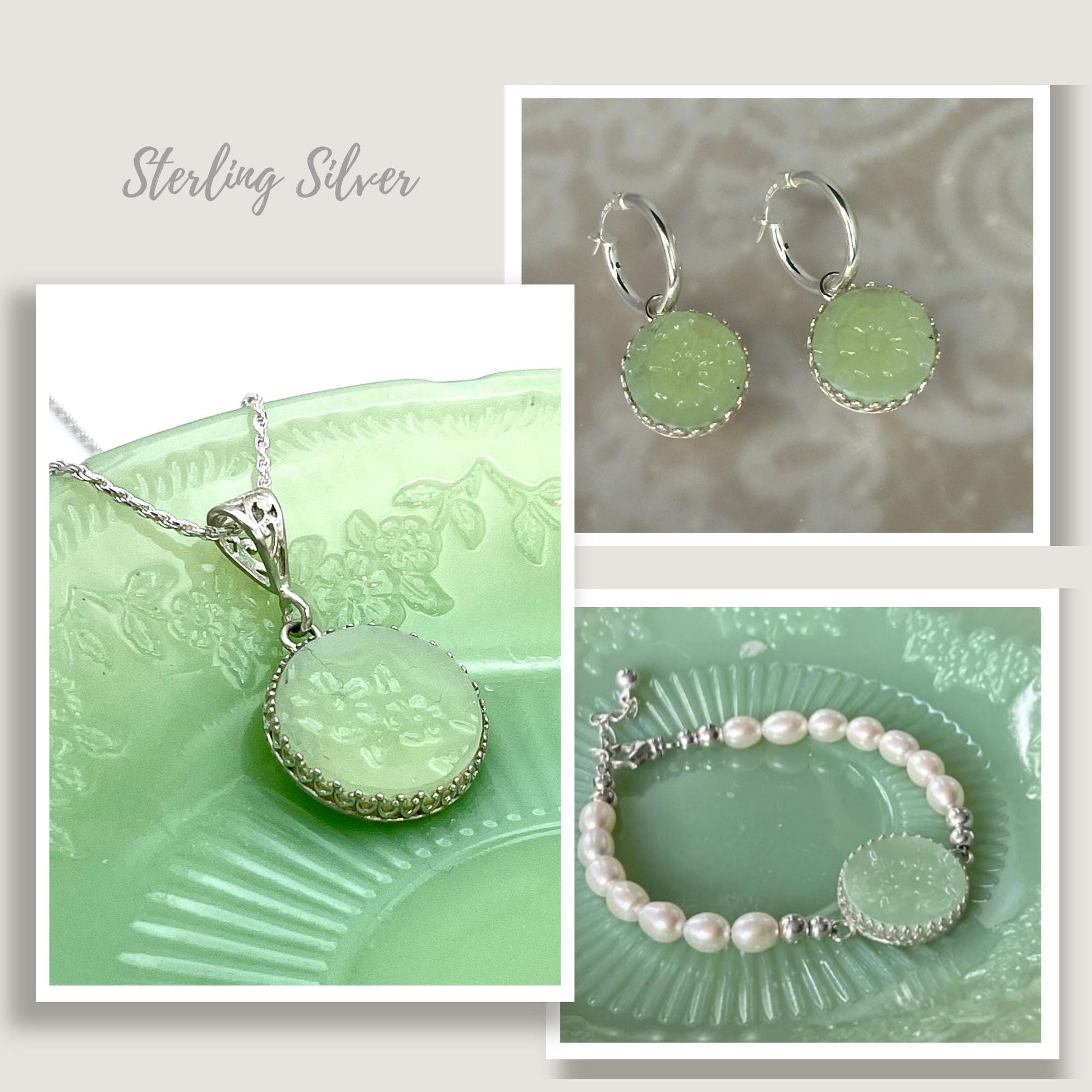 Jadeite Handmade Necklace - Anniversary Gift for Wife, Fire King Alice Jewelry