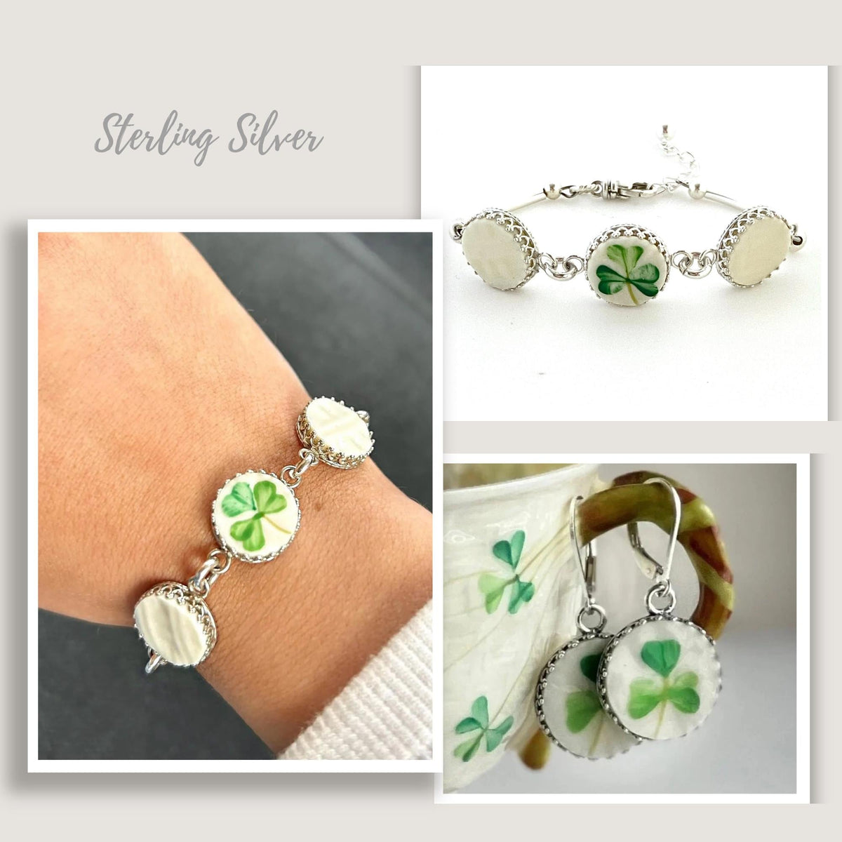 Belleek Celtic Earrings, Sterling Silver Dangle Earrings, Vintage Irish Belleek Broken China Jewelry, 20th Anniversary Gift for Wife