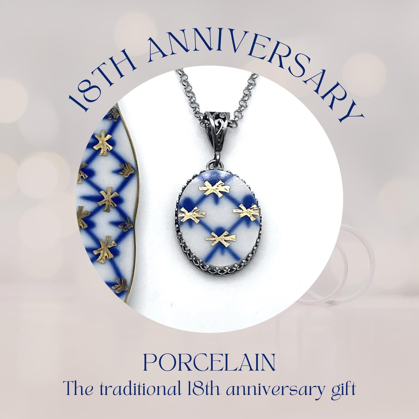 Handmade Artisan Jewelry, Lomonosov Porcelain, 18th and 20th Anniversary Gift for Wife, Broken China Jewelry, Gifts for Women