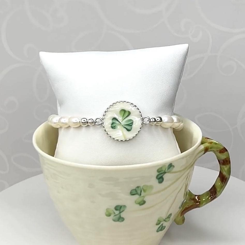 Irish Belleek China, Freshwater Pearl Bracelet, Broken China Jewelry, Unique Handmade Gifts for Women