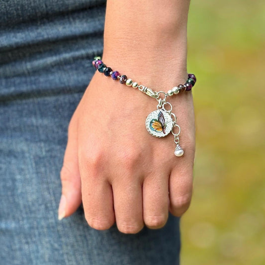 Porcelain 18th Wedding Anniversary Gifts, Cat's Eye Adjustable Butterfly Charm Bracelet, Broken China Jewelry, Unique Wife Gifts