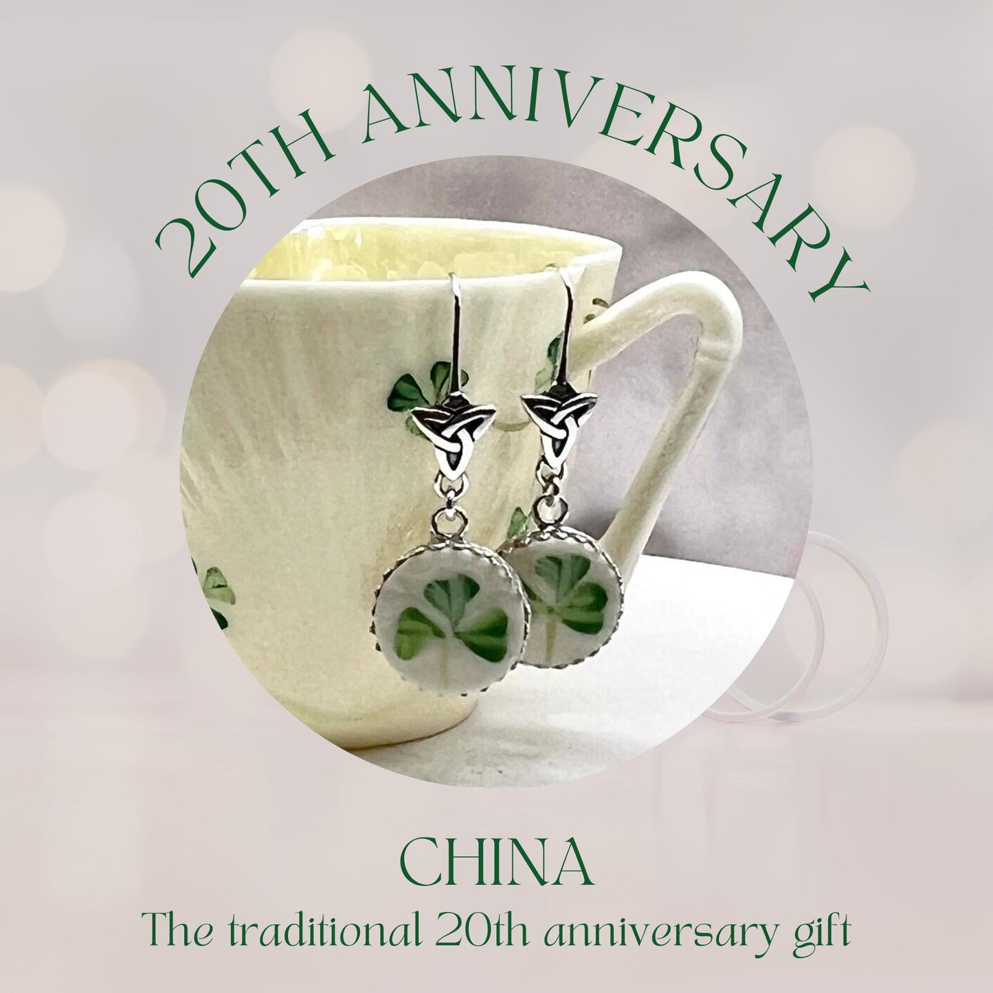 Belleek Irish Celtic Knot Earrings, Broken China Jewelry, Sterling Silver Earrings, Anniversary Gift for Wife