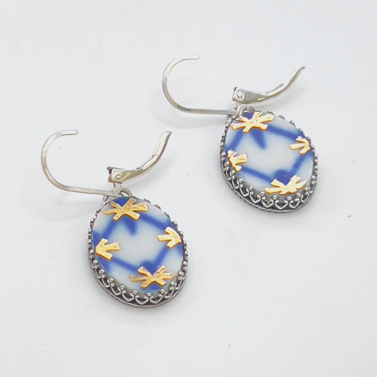 CUSTOM ORDER Broken China Jewelry Oval Earrings, Family Memorial Jewelry, Mom Gift, Silver Earrings, Made From Your China, Custom Jewelry