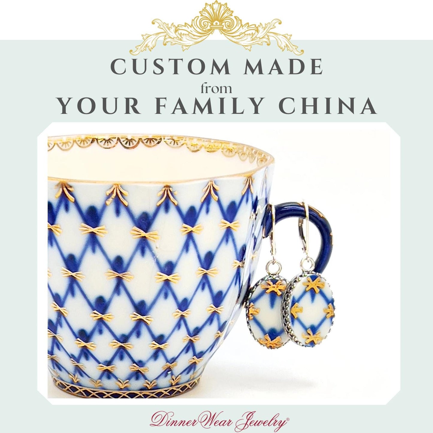 CUSTOM ORDER Broken China Jewelry Oval Earrings, Family Memorial Jewelry, Mom Gift, Silver Earrings, Made From Your China, Custom Jewelry