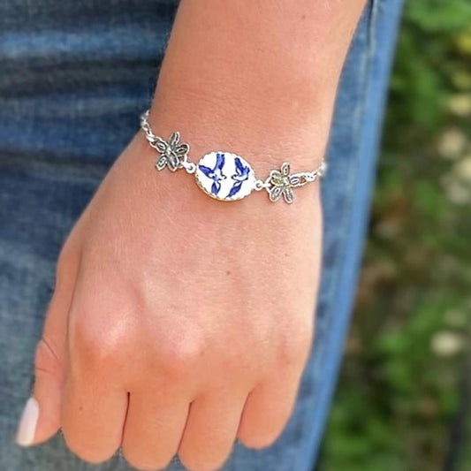 Romantic 20th Anniversary Love Birds Vintage China Bracelet, Wedding Gift for Wife, Blue Willow Broken China Jewelry, Unique Gifts for Women