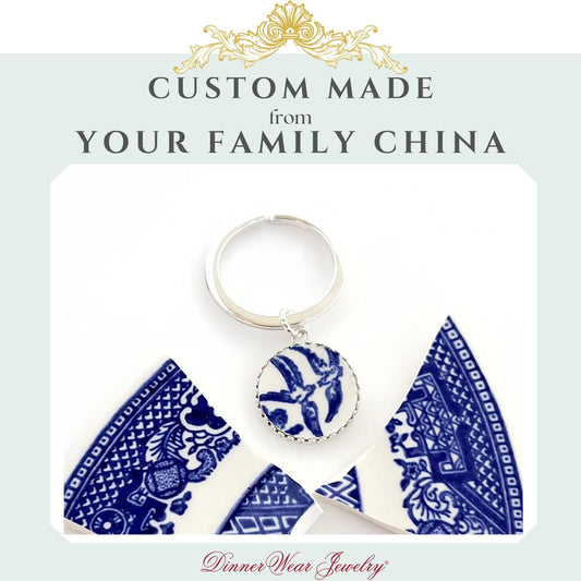 CUSTOM ORDER China Keychains, Unique 20th Anniversary Gift for Husband, Broken China Jewelry Key Chain, Made from Your Family Wedding China
