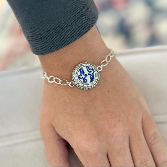 Love Birds Blue Willow China Bracelet, Romantic 20th Anniversary Gift for Wife, Broken China Jewelry, Unique Gifts for Women, Blue and White