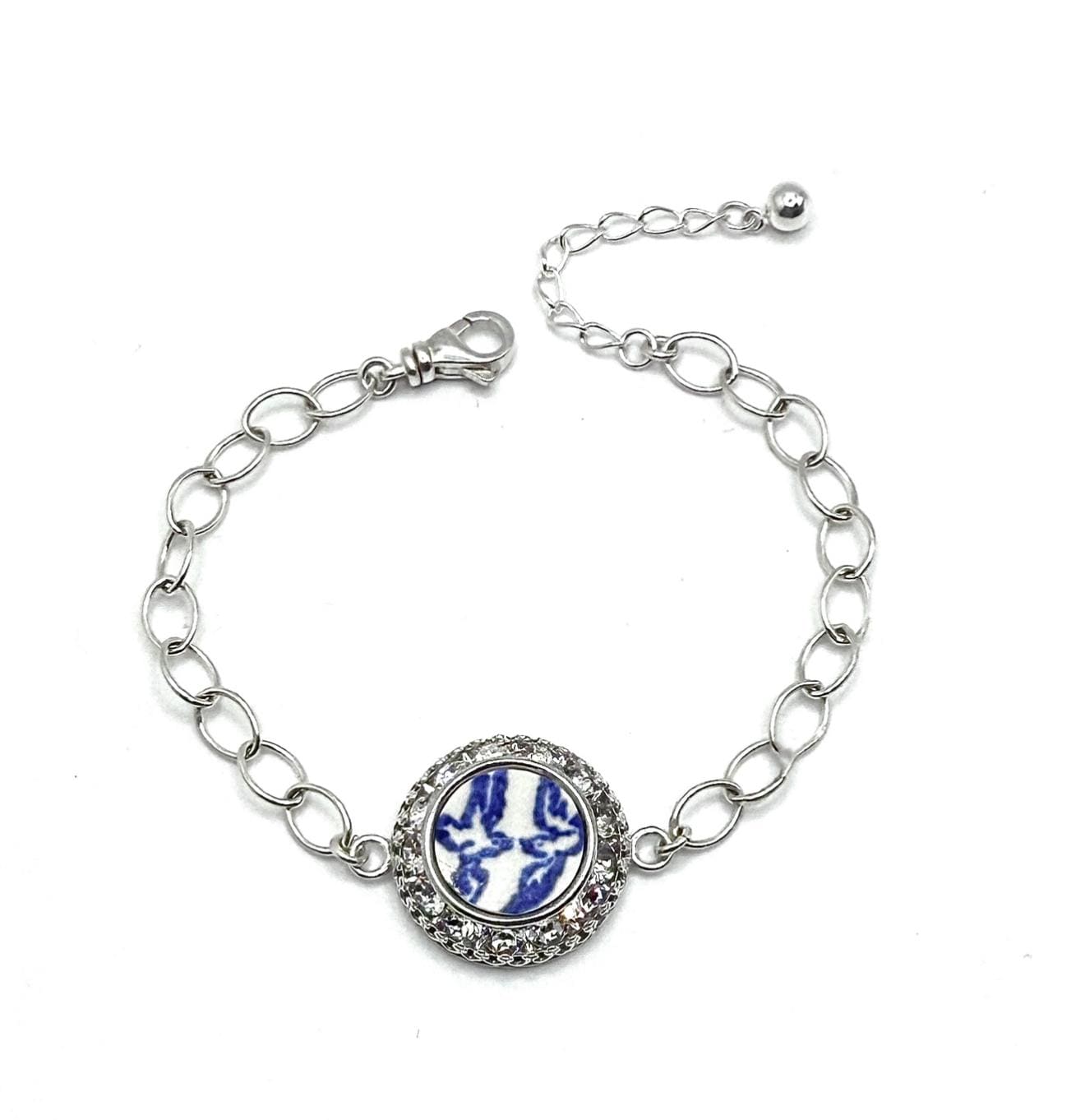 Love Birds Blue Willow China Bracelet, Romantic 20th Anniversary Gift for Wife, Broken China Jewelry, Unique Gifts for Women, Blue and White