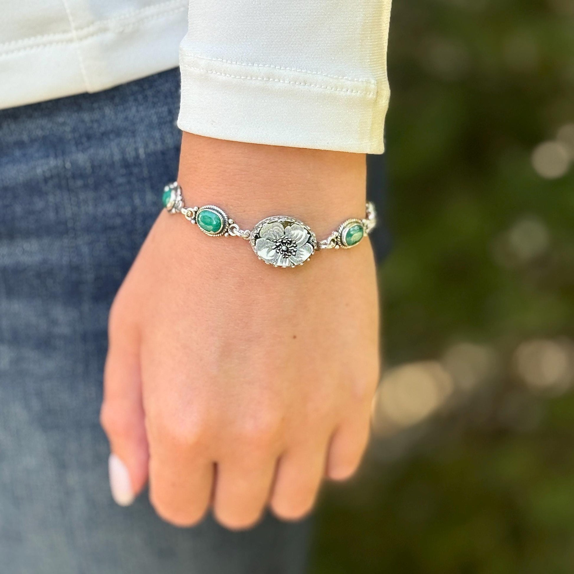 Emerald 20th Wedding Anniversary Gifts for Wife, Gemstone Broken China Jewelry Bracelet, Sterling Silver