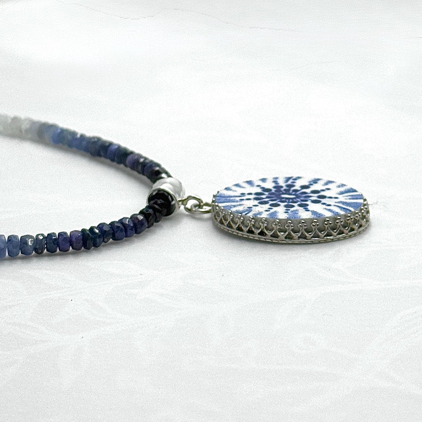 20th Wedding Anniversary Gift for Wife, Sapphire Jewelry, Vintage and Repurposed Liberty Blue China, Broken China Necklace