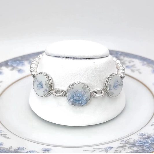Japanese Porcelain 18th Anniversary Gift for Wife, Keepsake Vintage Broken China Jewelry Bracelet, Unique Gifts for Women, Sterling Silver