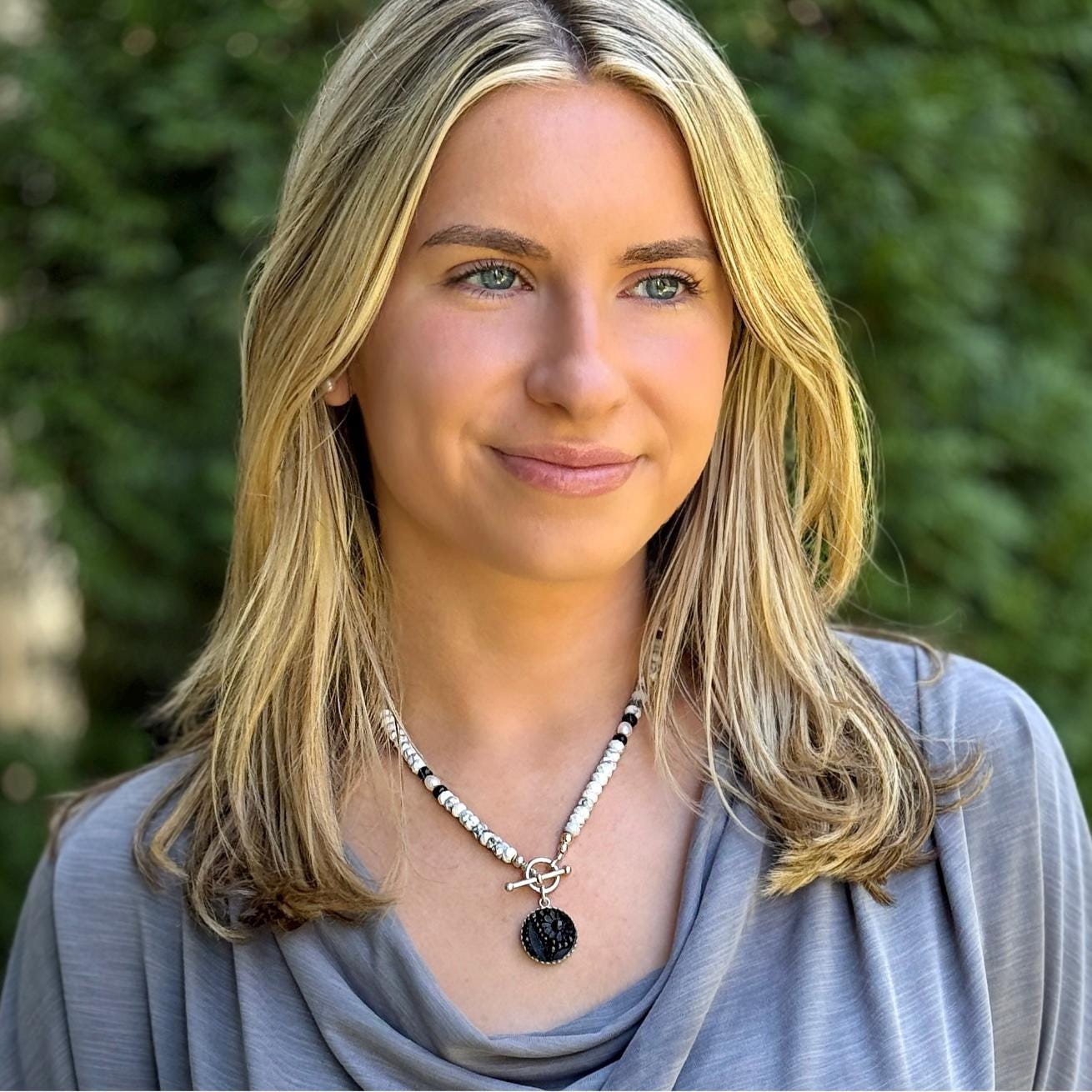 Vintage Black Glass Button Necklace, Victorian Statement Jewelry, Black Onyx, Freshwater Pearl and Howlite Semi Precious Stones