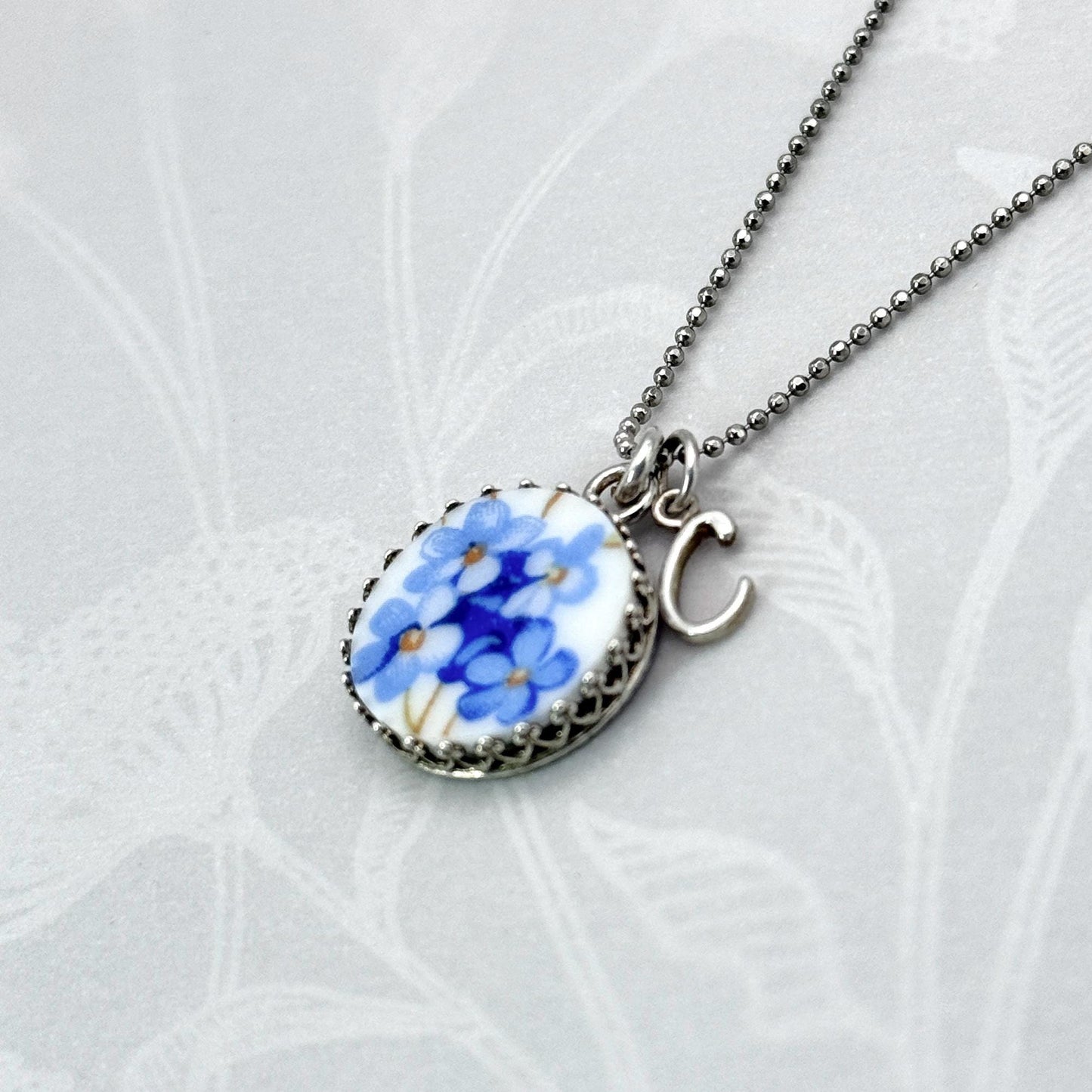 Forget Me Not Initial Necklace, Personalized Friendship Jewelry Gifts, Adjustable and Dainty Name Necklace, Broken China Jewelry