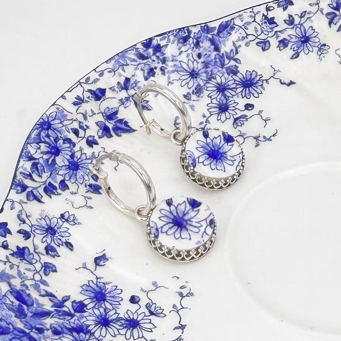 Unique 20th Anniversary Gifts, Vintage Shelley China Bracelet, Adjustable Sterling Silver Dainty Blue Broken China Jewelry, Gifts for Wife