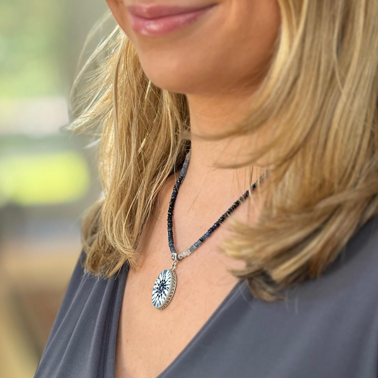 20th Wedding Anniversary Gift for Wife, Sapphire Jewelry, Vintage and Repurposed Liberty Blue China, Broken China Necklace