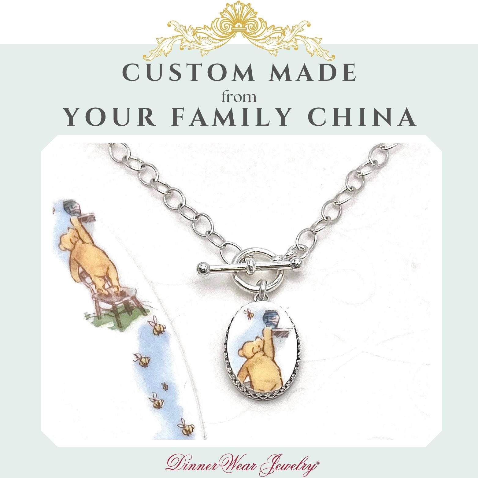 CUSTOM ORDER Silver Toggle Broken China Jewelry Necklace, Unique 20th Anniversary Gift for Wife, Sterling Paper Clip Chain, Custom Made