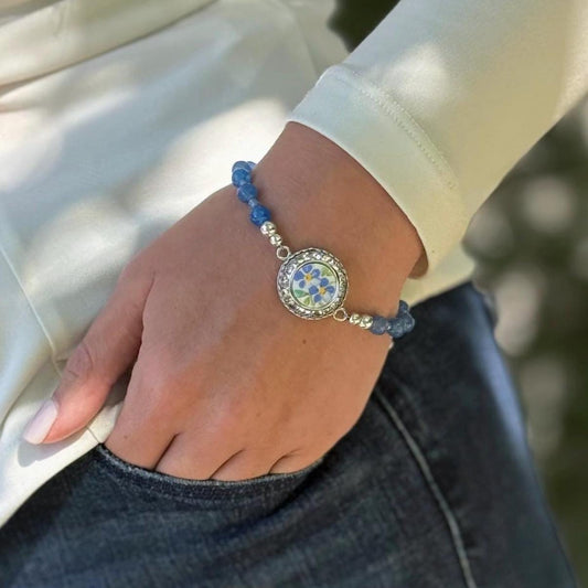 Forget Me Not China Bracelet & Earrings, 20th Anniversary Gift for Wife, Vintage Broken China Jewelry Set, Blue Flower Aquamarine Jewelry