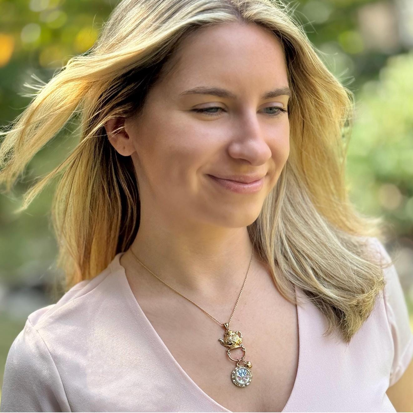 Victorian Gold Teapot Charm Necklace, Broken China Jewelry, Friendship Gift for Tea Lover