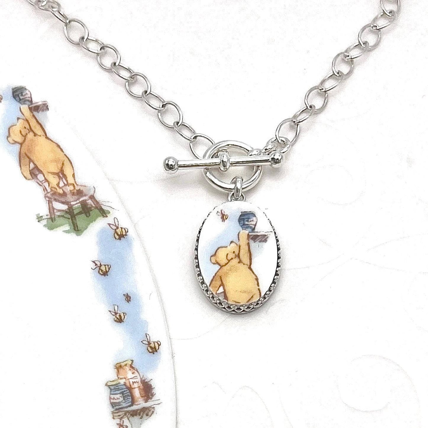 CUSTOM ORDER Silver Toggle Broken China Jewelry Necklace, Unique 20th Anniversary Gift for Wife, Sterling Paper Clip Chain, Custom Made