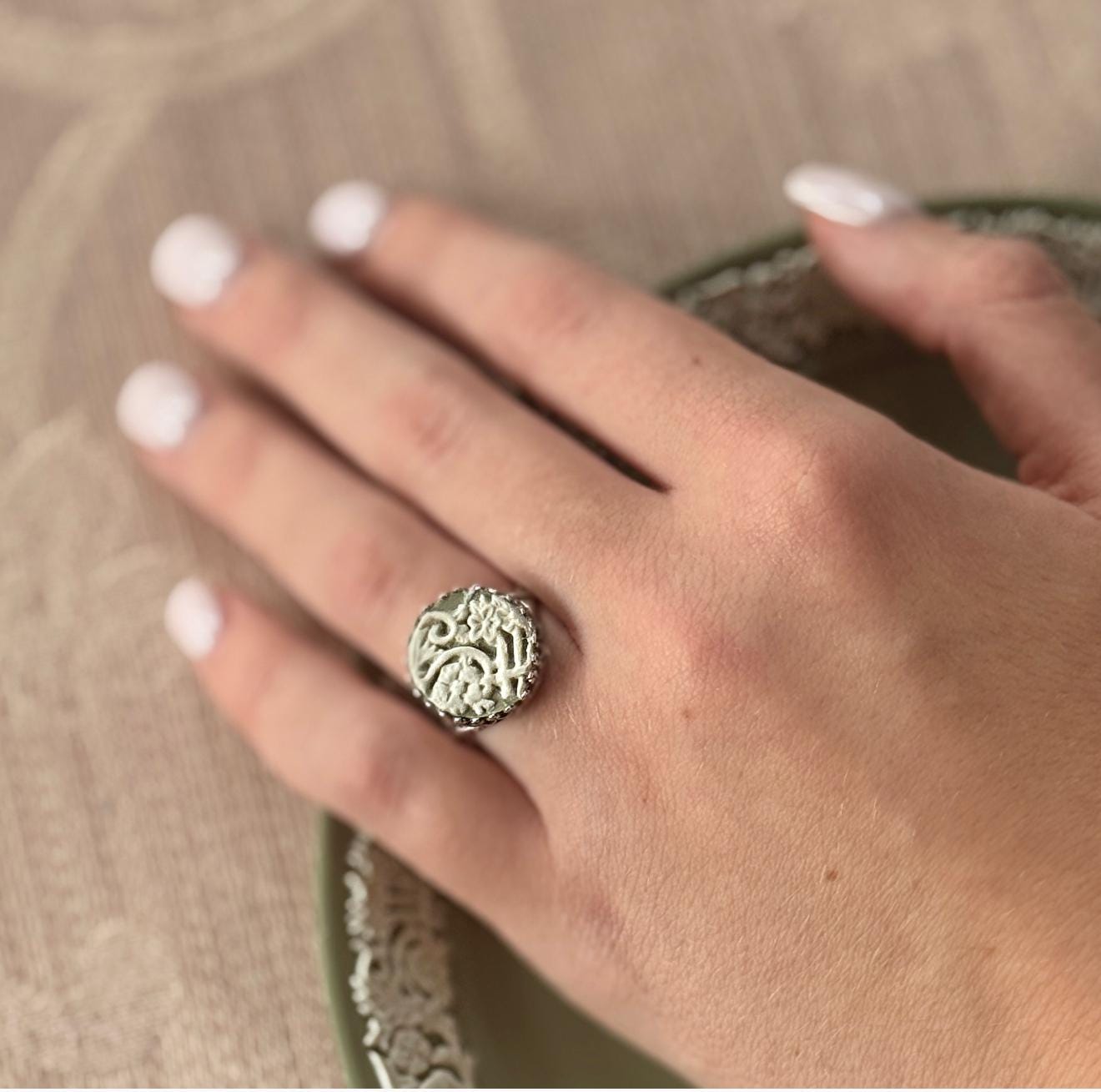 Adjustable Vintage Wedgwood Ring, Broken China Jewelry, Sage Green Jasperware, Victorian Jewelry, Unique Gifts for Women