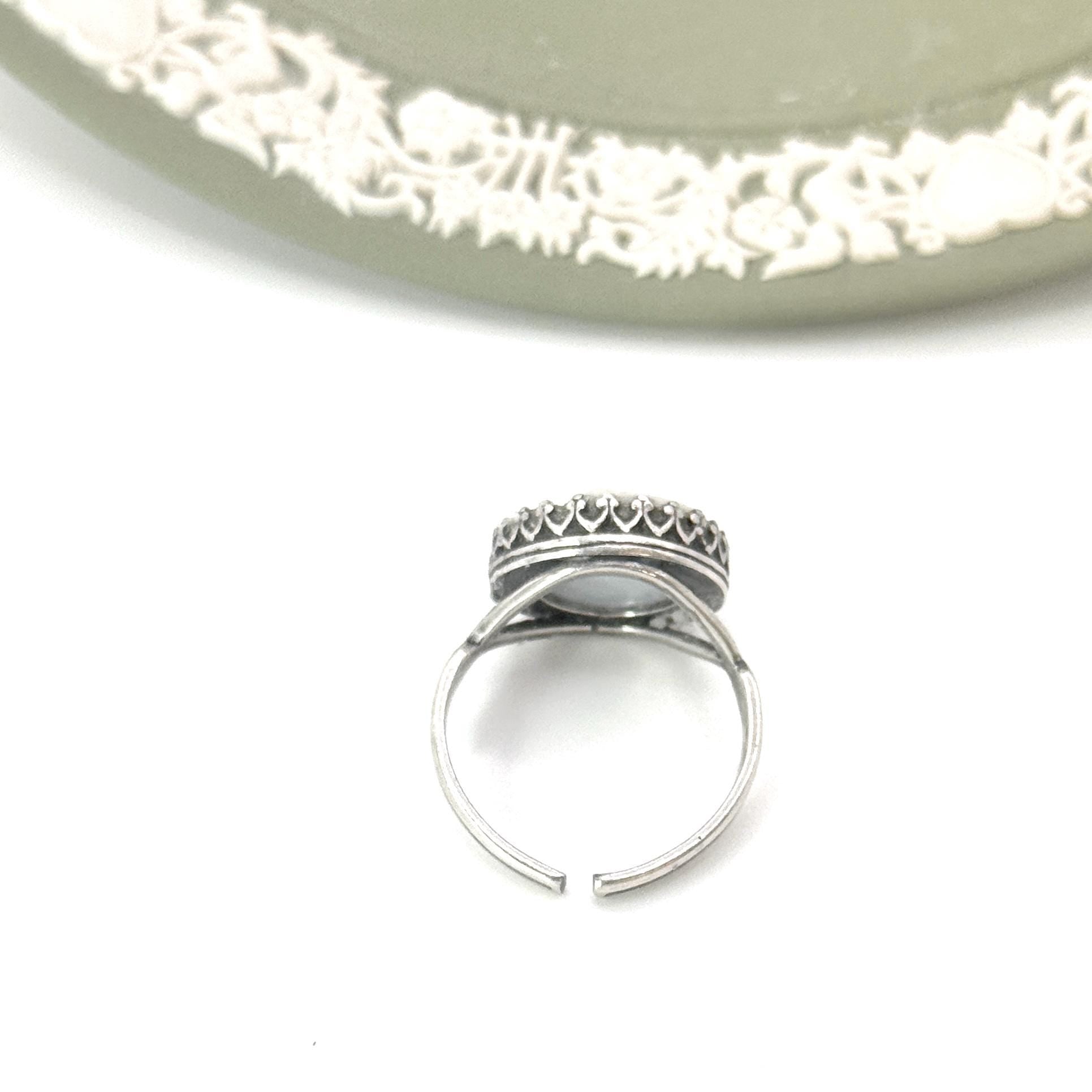 Adjustable Vintage Wedgwood Ring, Broken China Jewelry, Sage Green Jasperware, Victorian Jewelry, Unique Gifts for Women