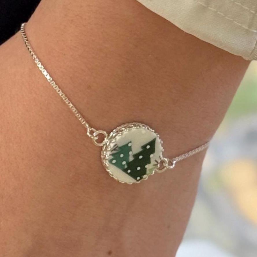 Dainty Christmas Tree Adjustable Bracelet, Lenox Broken China Jewelry Gifts, Unique Stocking Stuffers for Women, Minimalist