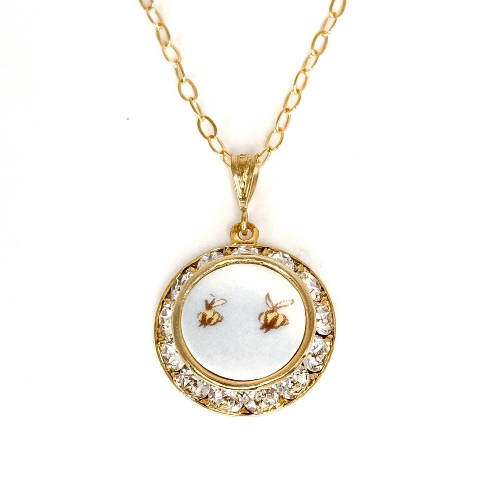 Meant to Bee 20th Wedding Anniversary Gift for Wife, Crystal Broken China Jewelry, Dainty Love Bees Gold Necklace
