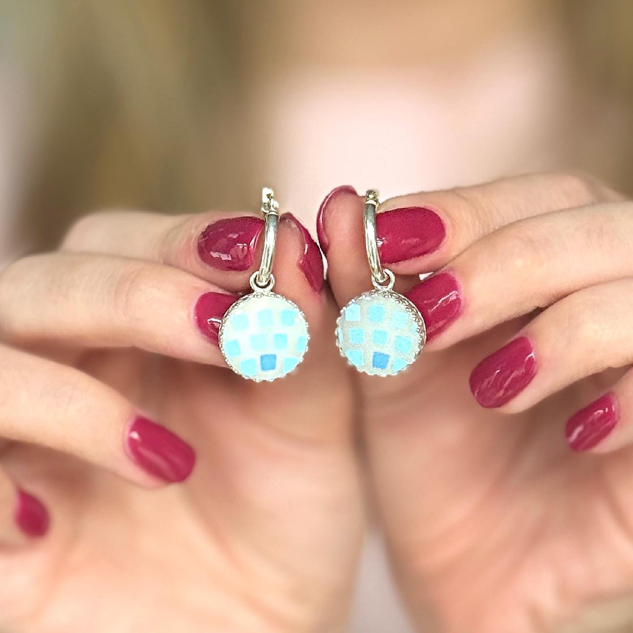 Vintage Pyrex Earrings, Sterling Silver Hoops, Anchor Hocking 1960s Milk Glass Jewelry