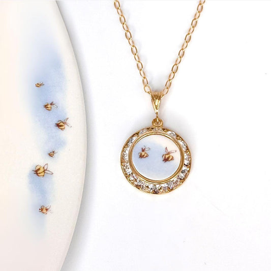 Meant to Bee 20th Wedding Anniversary Gift for Wife, Crystal Broken China Jewelry, Dainty Love Bees Gold Necklace