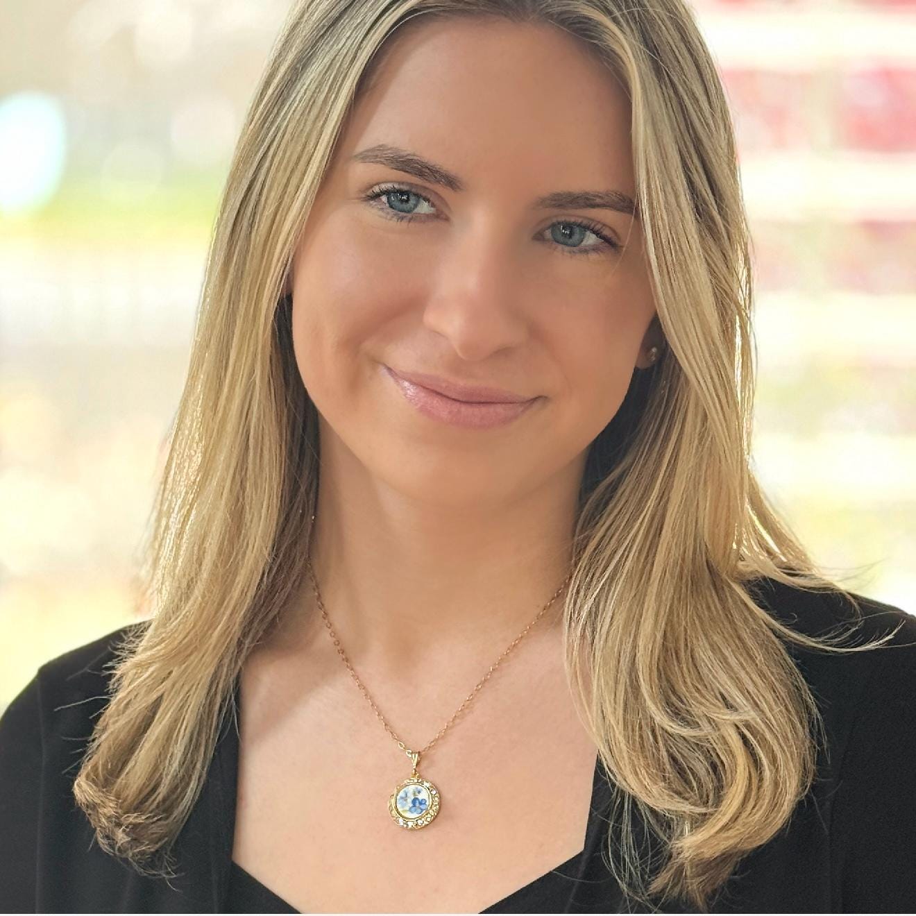 Gold Forget Me Not Crystal Necklace, Romantic 18th Anniversary Gift for Wife, Dainty Porcelain Jewelry