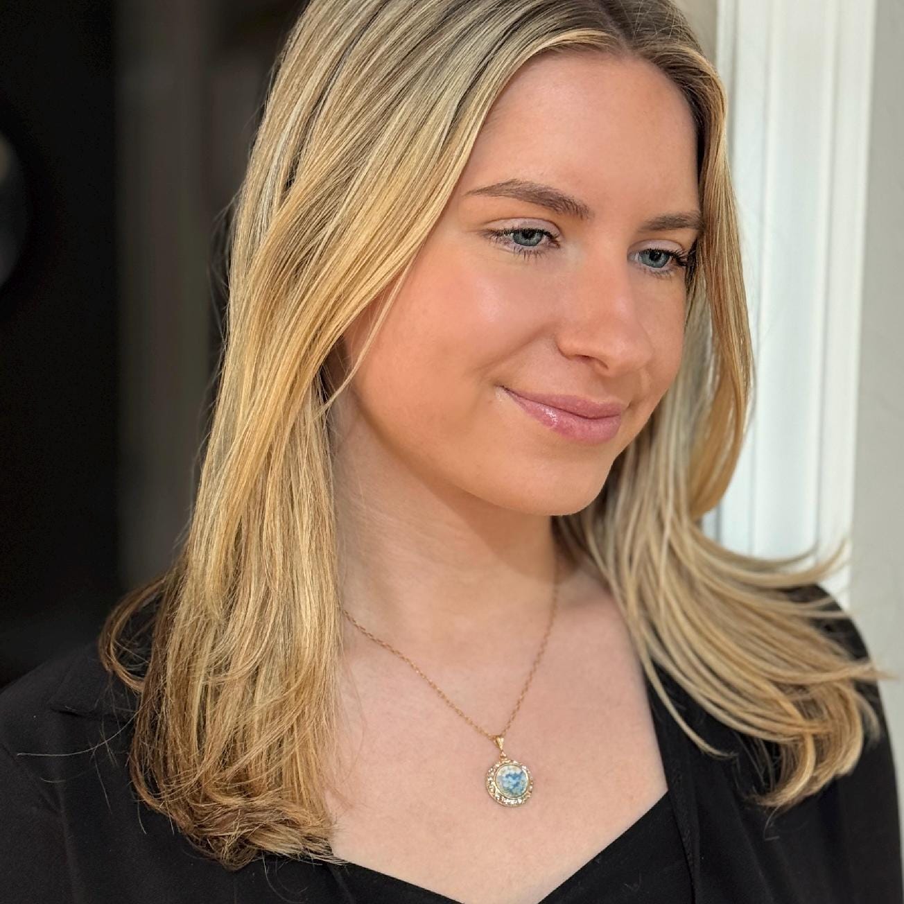 Romantic Forget Me Not Necklace, 20th Anniversary Gift for Wife, Hand Painted Broken China Jewelry