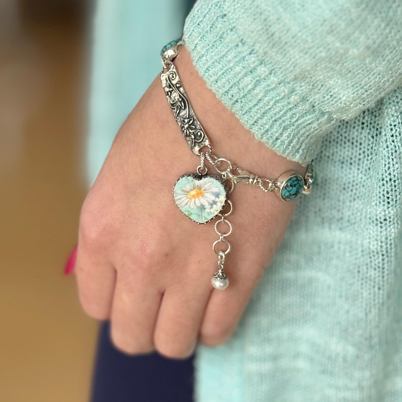 Daisy China Turquoise Bracelet, Unique 18th and 20th Anniversary Gift for Wife