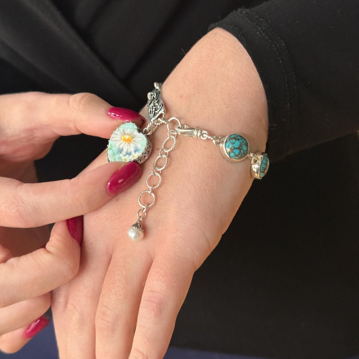Daisy China Turquoise Bracelet, Unique 18th and 20th Anniversary Gift for Wife