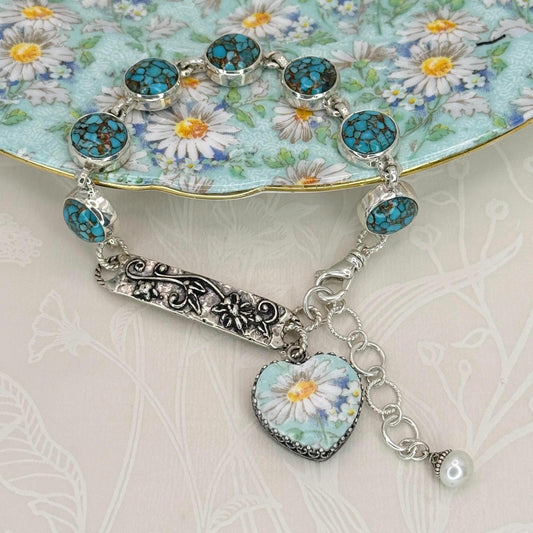 Daisy China Turquoise Bracelet, Unique 18th and 20th Anniversary Gift for Wife