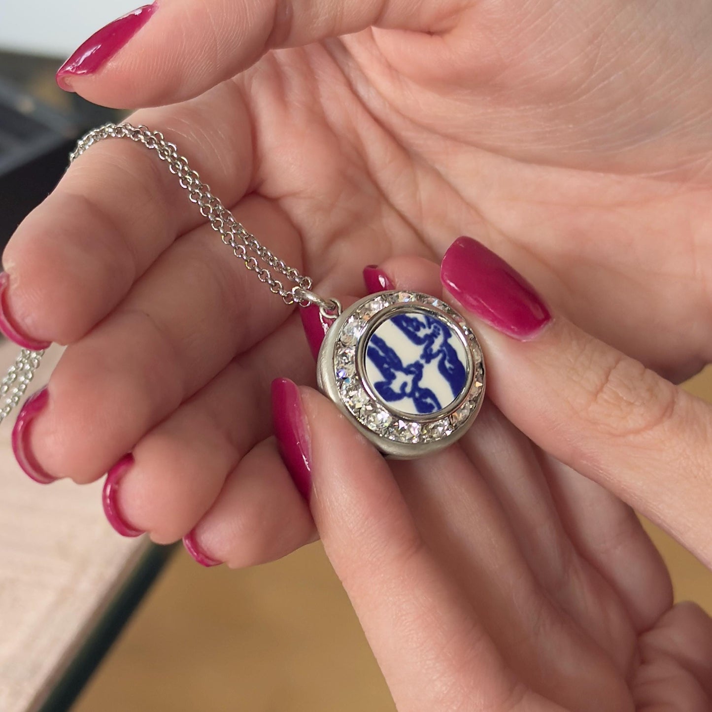 20th Anniversary Gift Necklace - Romantic Love Birds Broken China Jewelry for Wife