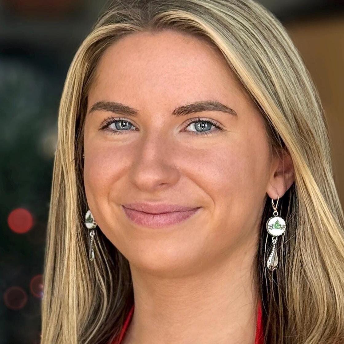 Lenox Christmas Tree Earrings, Mother of Pearl Broken China Jewelry, Unique Presents for Women