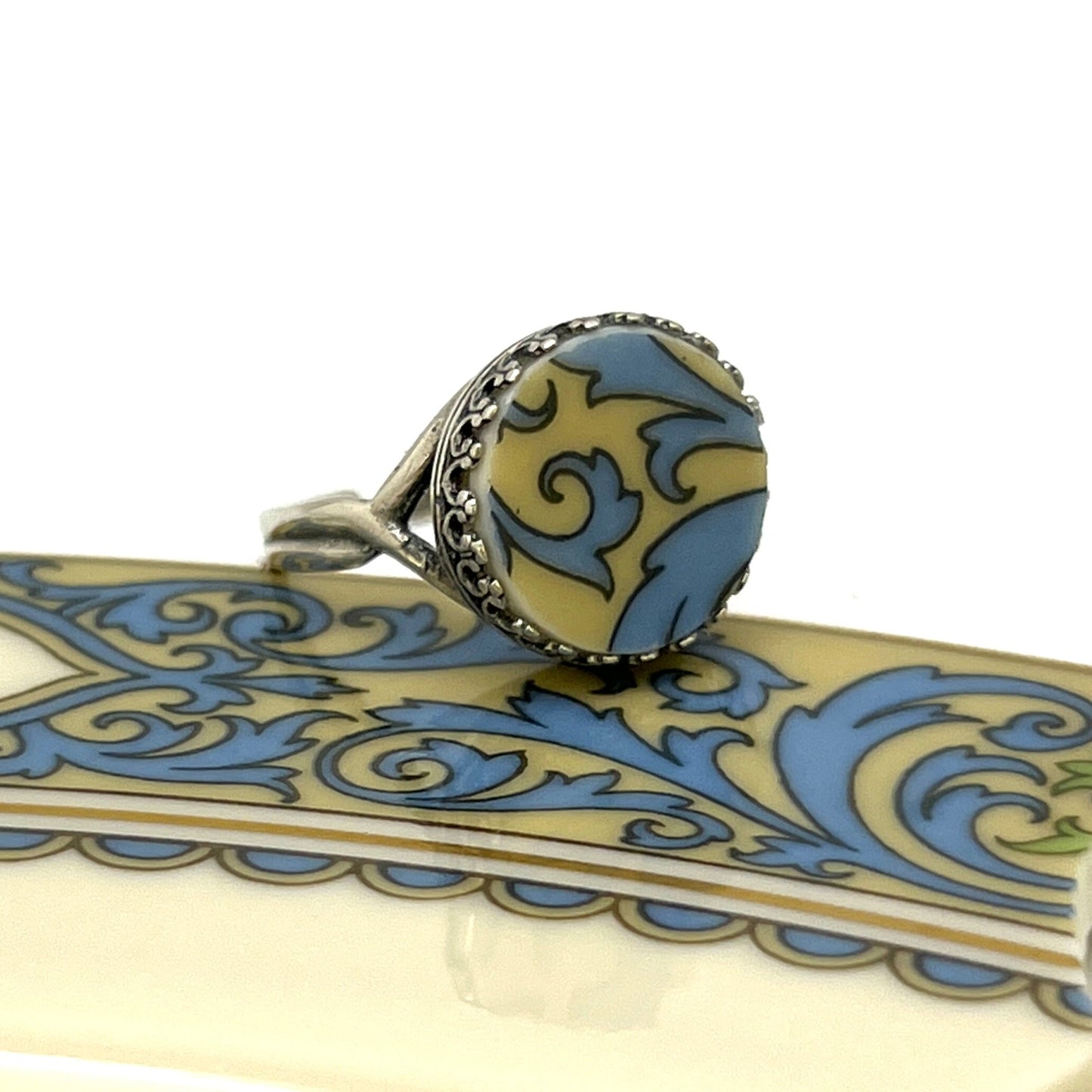 Lenox China Autumn Ring, Sterling Silver Adjustable Ring, Broken China Jewelry