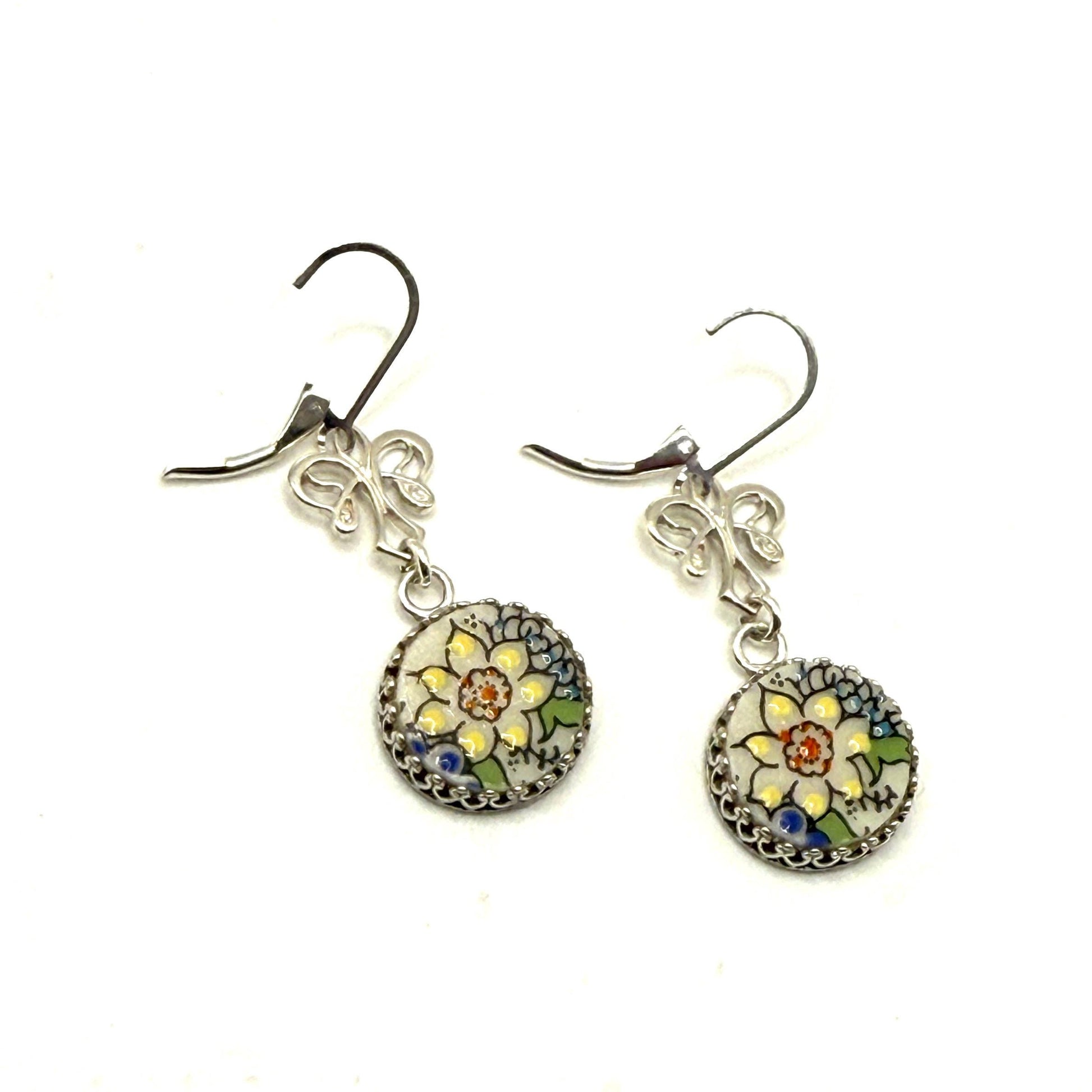 Vintage Lenox Autumn Pattern China Earrings, 20th Anniversary Gifts for Wife, Hand Painted